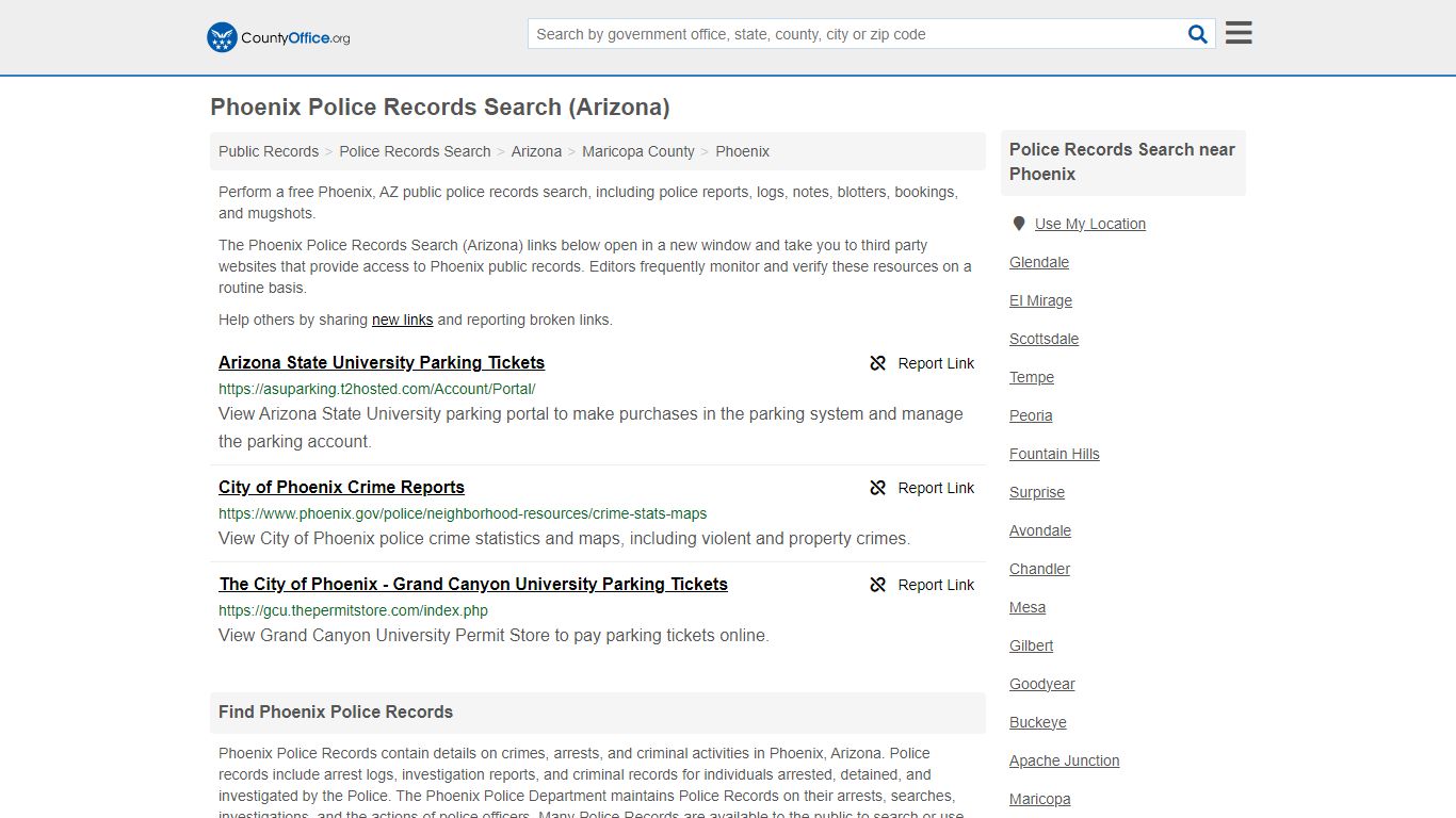 Phoenix Police Records Search (Arizona) - County Office